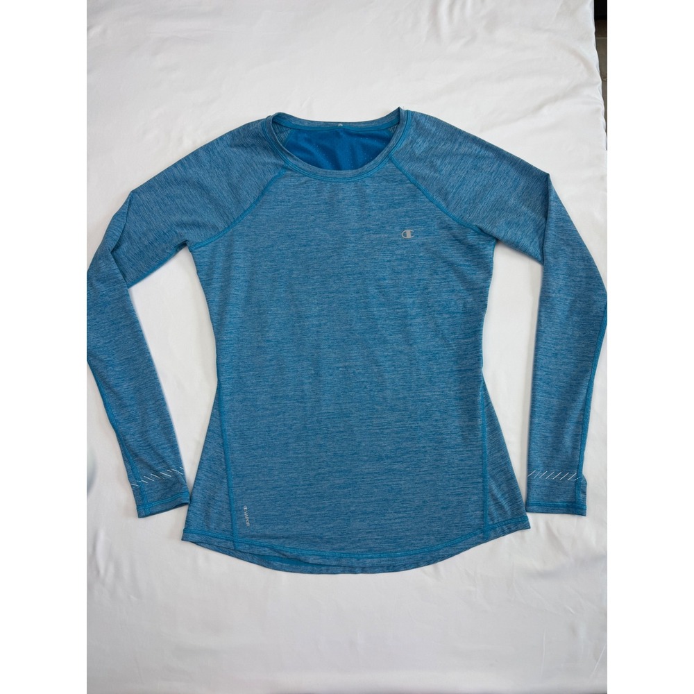 Champion Vapor Womens Blue Heathered Mesh Back Long Sleeve Athletic Top Small - Picture 6 of 10